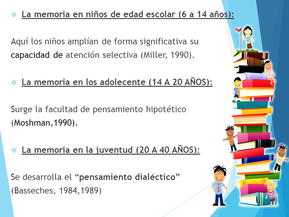 La memoria en niños de edad escolar (6 a 14 años):