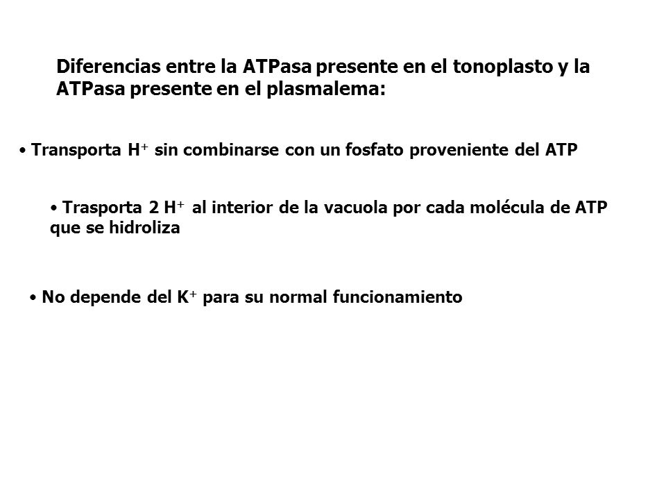 Diferencias entre la ATPasa presente en el tonoplasto y la ATPasa presente en el plasmalema: