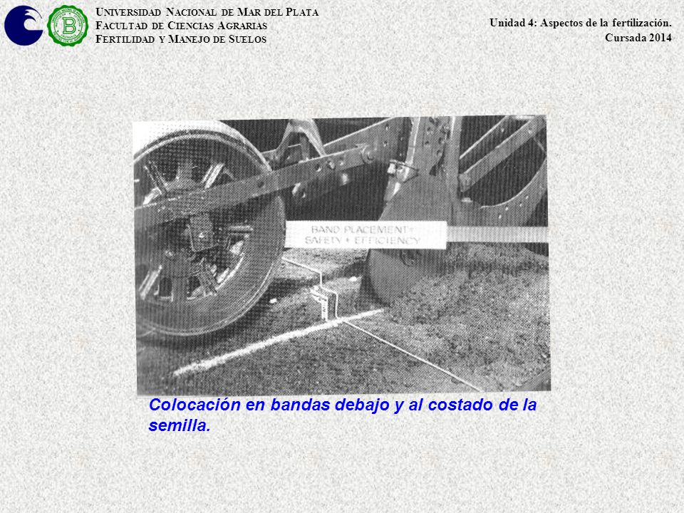 Colocación en bandas debajo y al costado de la semilla.