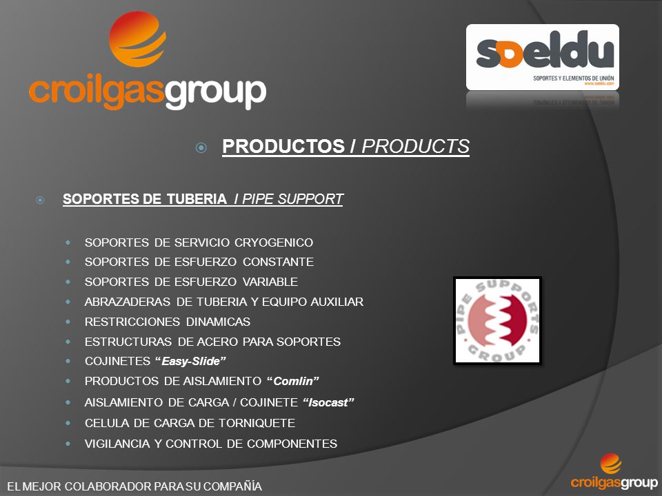 PRODUCTOS / PRODUCTS SOPORTES DE TUBERIA / PIPE SUPPORT
