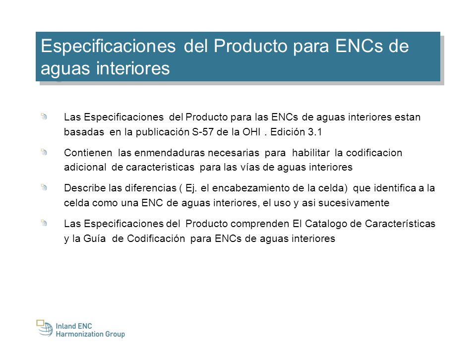 Especificaciones del Producto para ENCs de aguas interiores