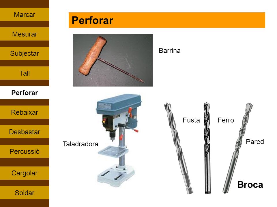 Perforar Broca Marcar Mesurar Barrina Subjectar Tall Perforar Rebaixar