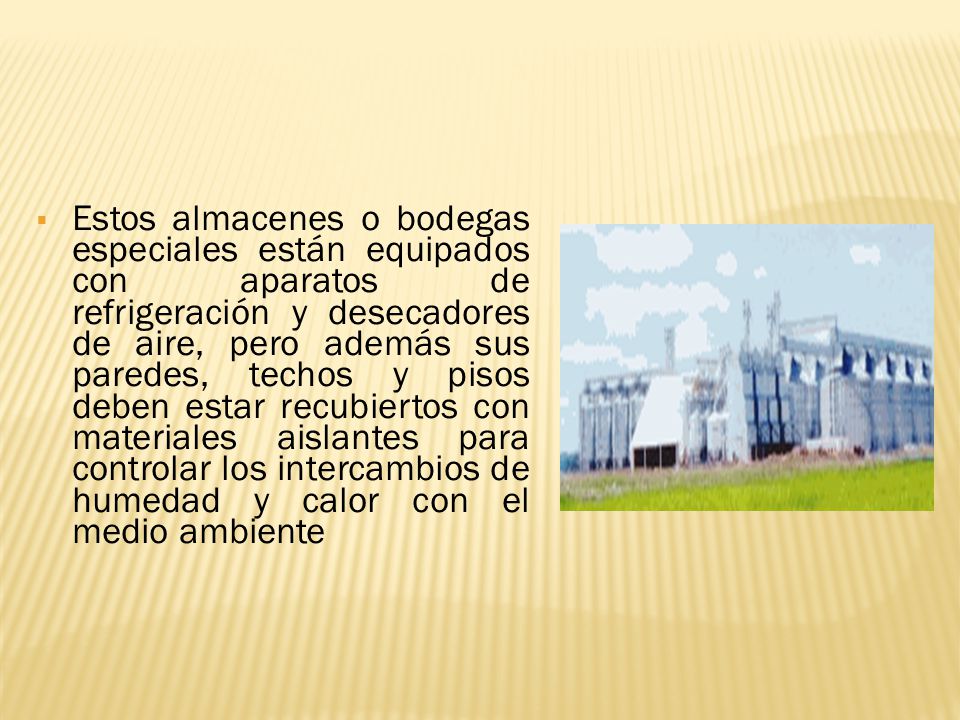 Estos almacenes o bodegas especiales están equipados con aparatos de refrigeración y desecadores de aire, pero además sus paredes, techos y pisos deben estar recubiertos con materiales aislantes para controlar los intercambios de humedad y calor con el medio ambiente