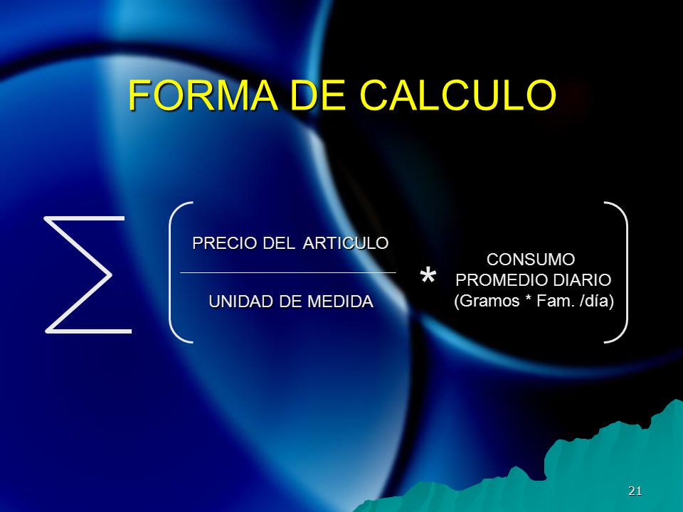* FORMA DE CALCULO PRECIO DEL ARTICULO CONSUMO PROMEDIO DIARIO