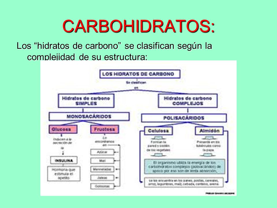CARBOHIDRATOS: Los hidratos de carbono se clasifican según la complejidad de su estructura: