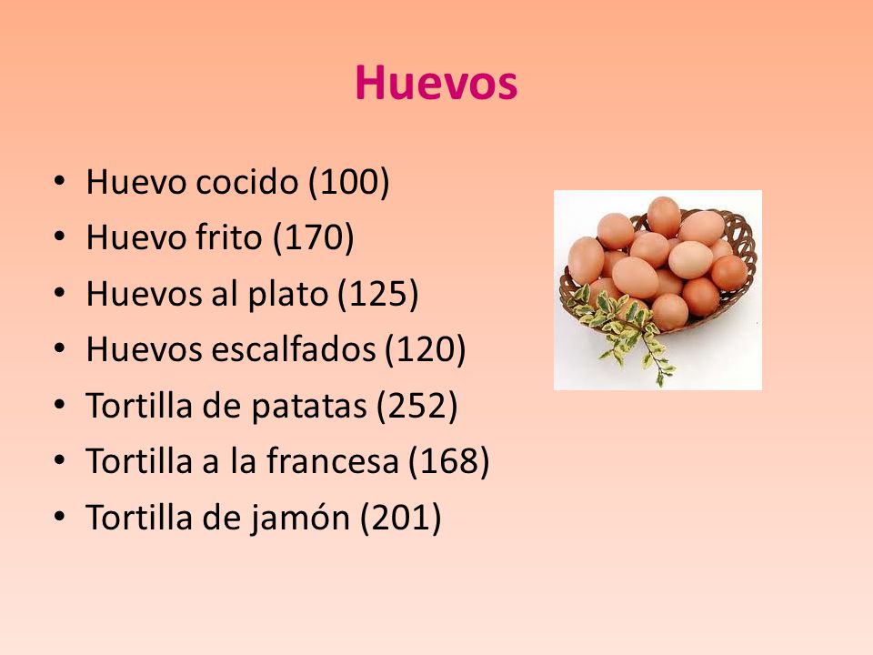 Huevos Huevo cocido (100) Huevo frito (170) Huevos al plato (125)
