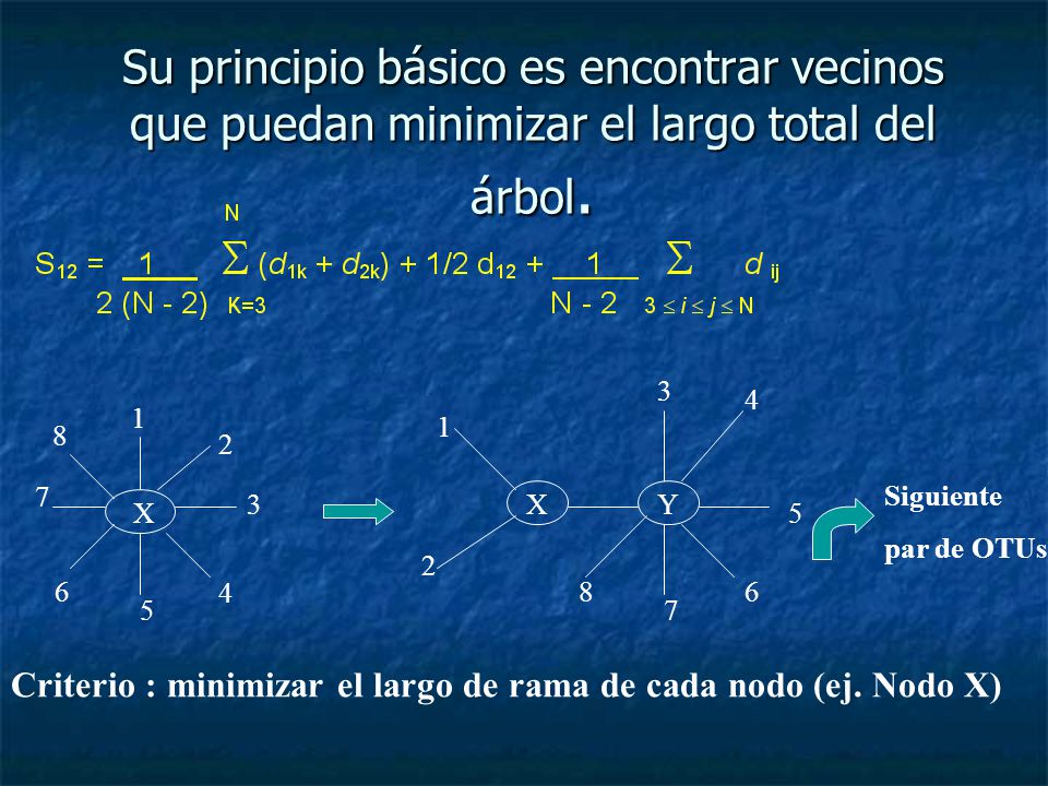 Su principio básico es encontrar vecinos que puedan minimizar el largo total del árbol.