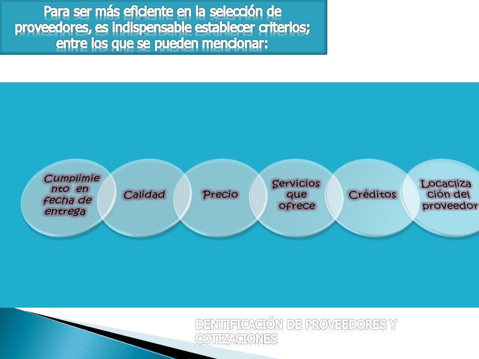 Para ser más eficiente en la selección de proveedores, es indispensable establecer criterios; entre los que se pueden mencionar: