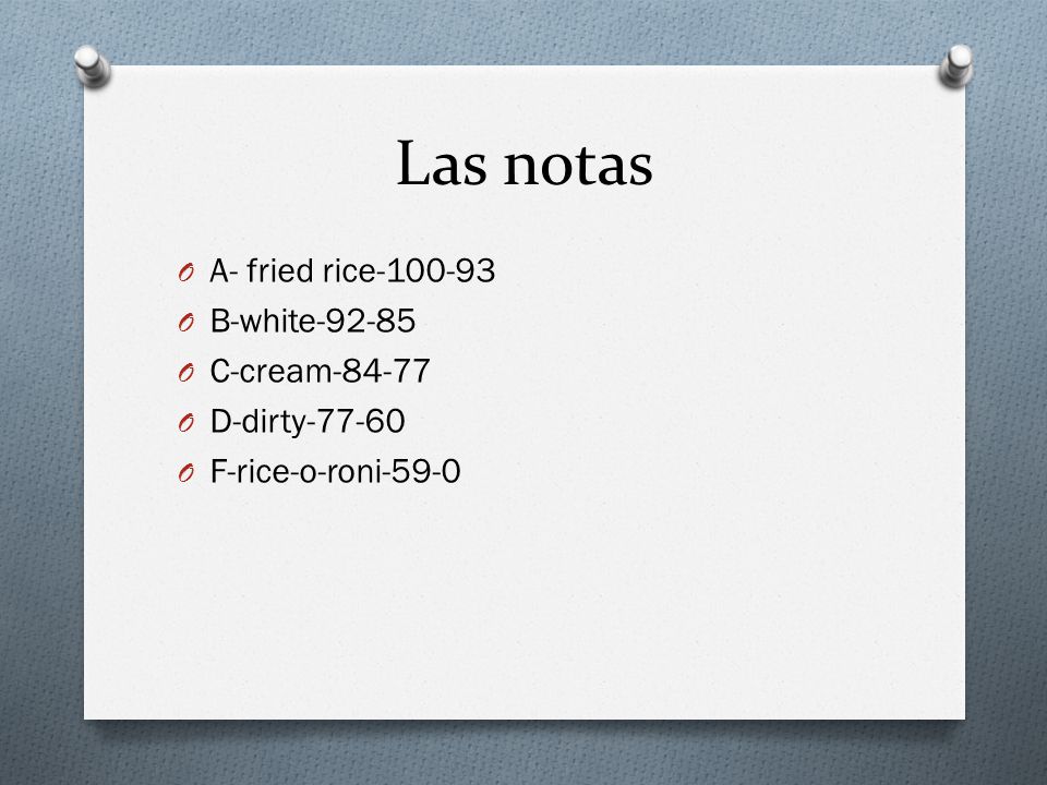 Las notas A- fried rice B-white C-cream-84-77