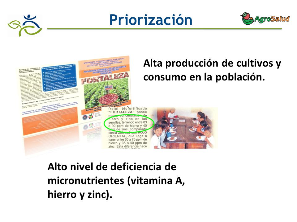 Priorización Alta producción de cultivos y consumo en la población.