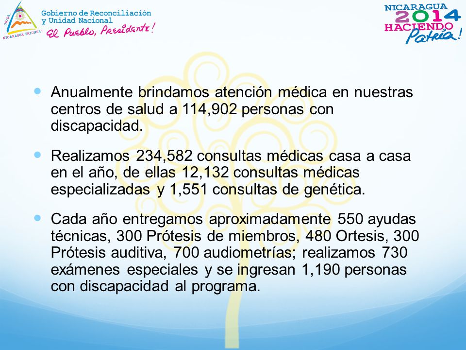 Anualmente brindamos atención médica en nuestras centros de salud a 114,902 personas con discapacidad.