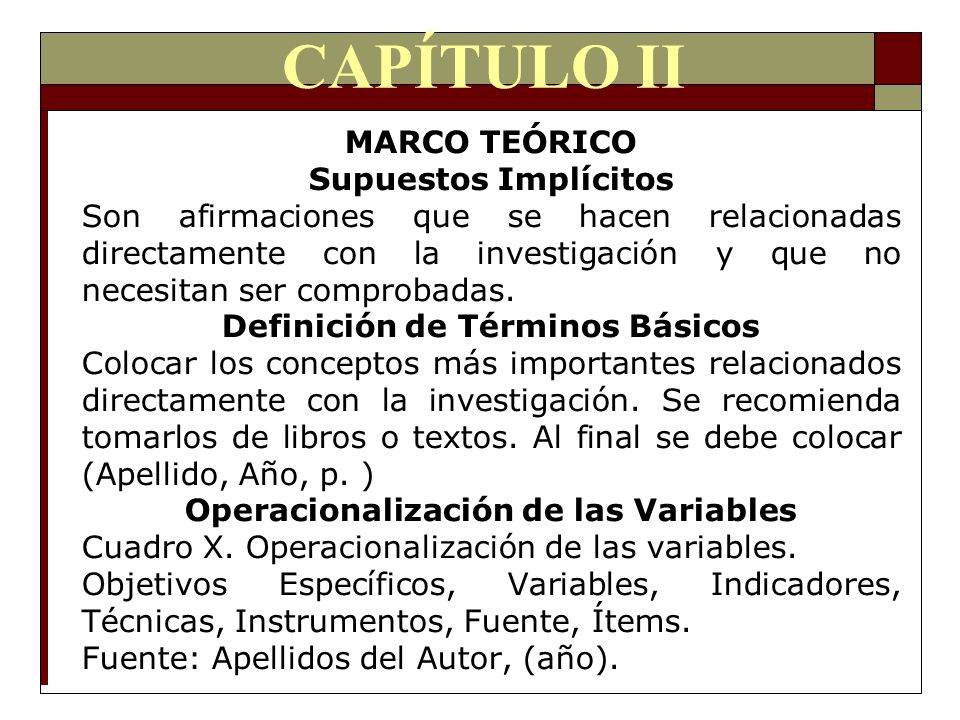 CAPÍTULO II MARCO TEÓRICO Supuestos Implícitos