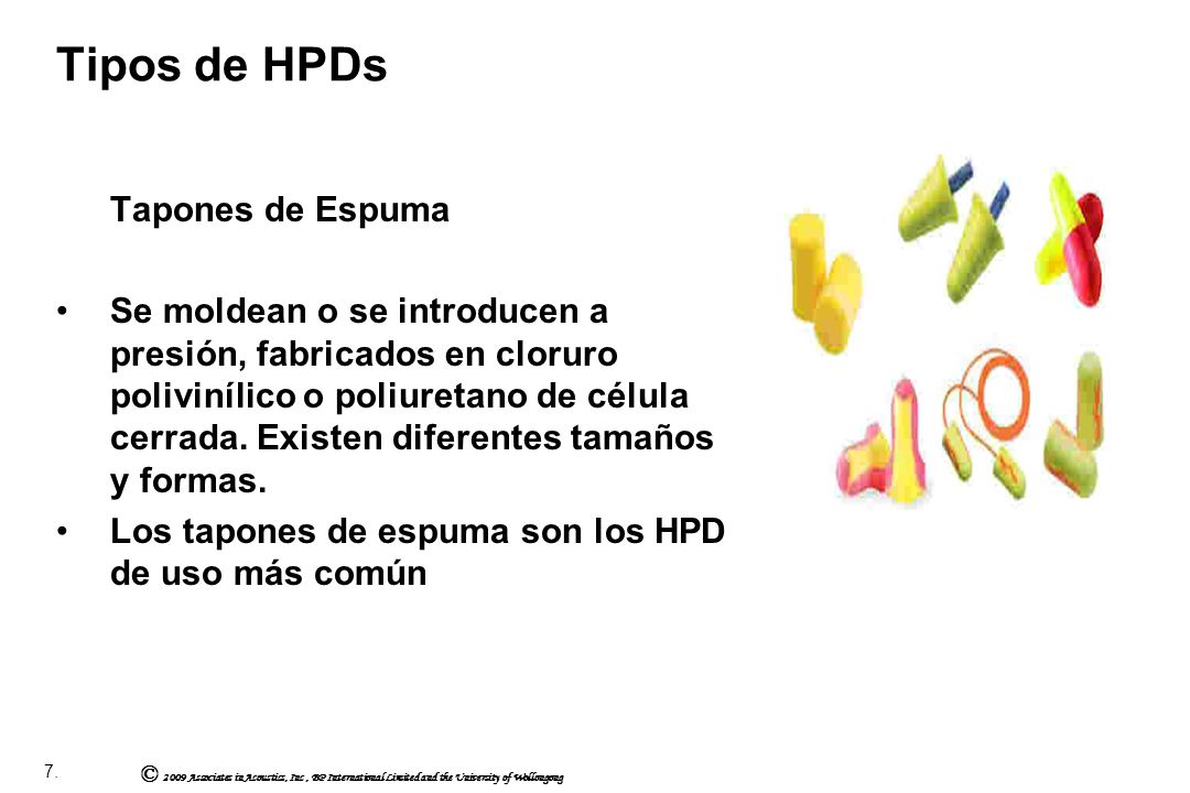 Tipos de HPDs Tapones de Espuma.
