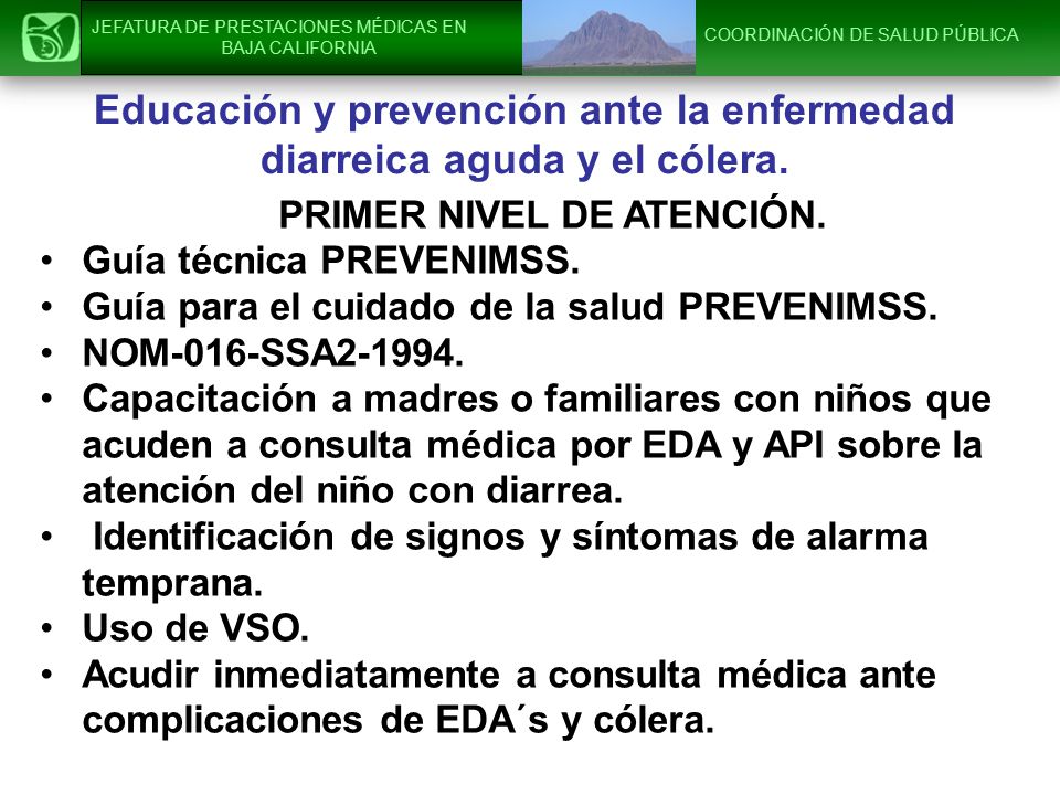 Educación y prevención ante la enfermedad diarreica aguda y el cólera.