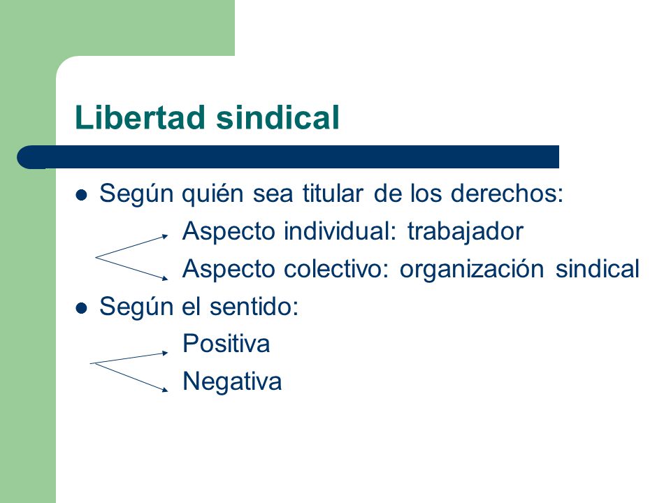 Libertad sindical Según quién sea titular de los derechos: