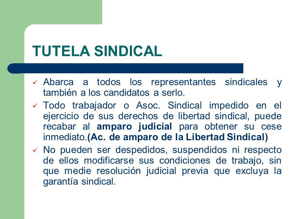 TUTELA SINDICAL Abarca a todos los representantes sindicales y también a los candidatos a serlo.