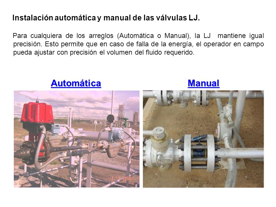 Automática Manual Instalación automática y manual de las válvulas LJ.