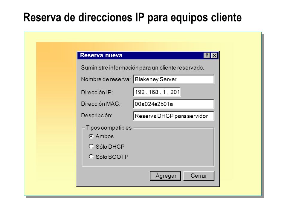 Reserva de direcciones IP para equipos cliente
