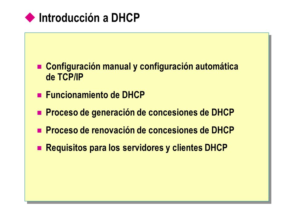 Introducción a DHCP Configuración manual y configuración automática de TCP/IP. Funcionamiento de DHCP.