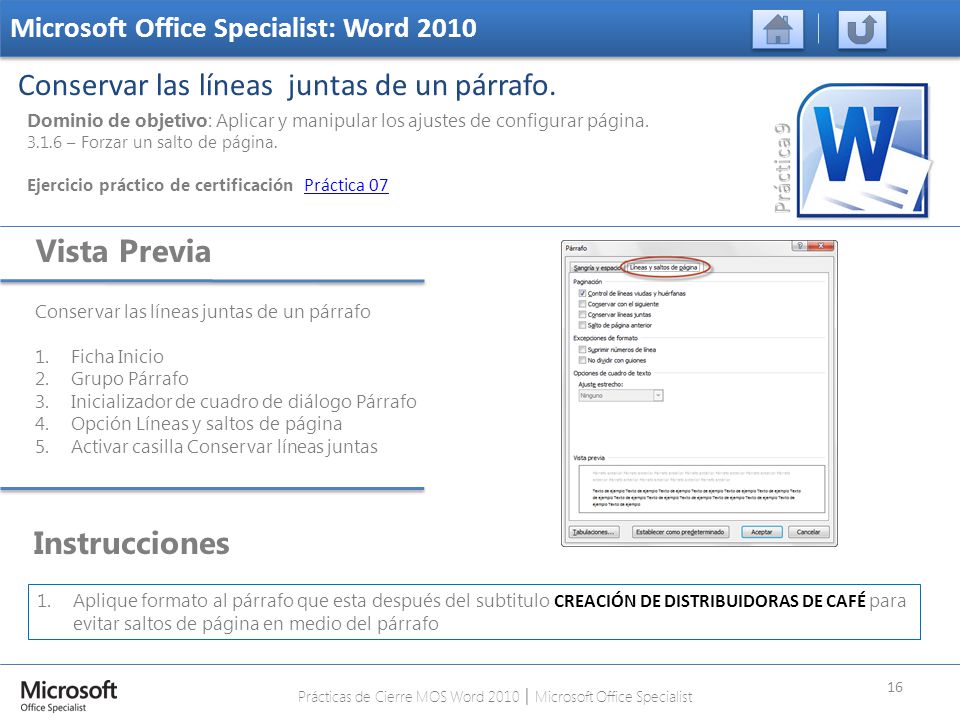 Prácticas de Cierre MOS Word 2010 │ Microsoft Office Specialist