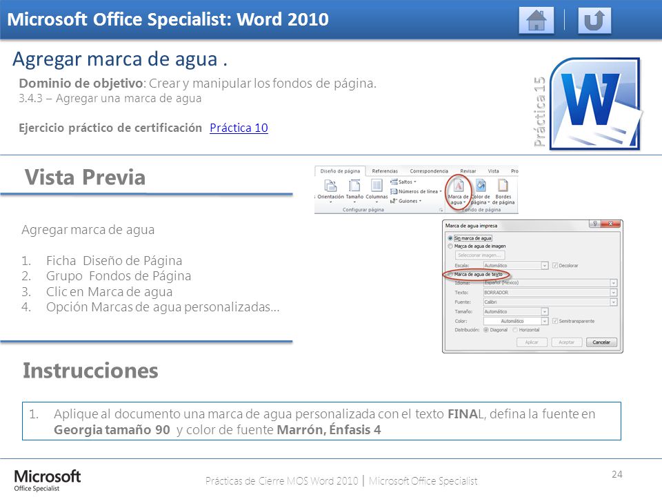 Prácticas de Cierre MOS Word 2010 │ Microsoft Office Specialist