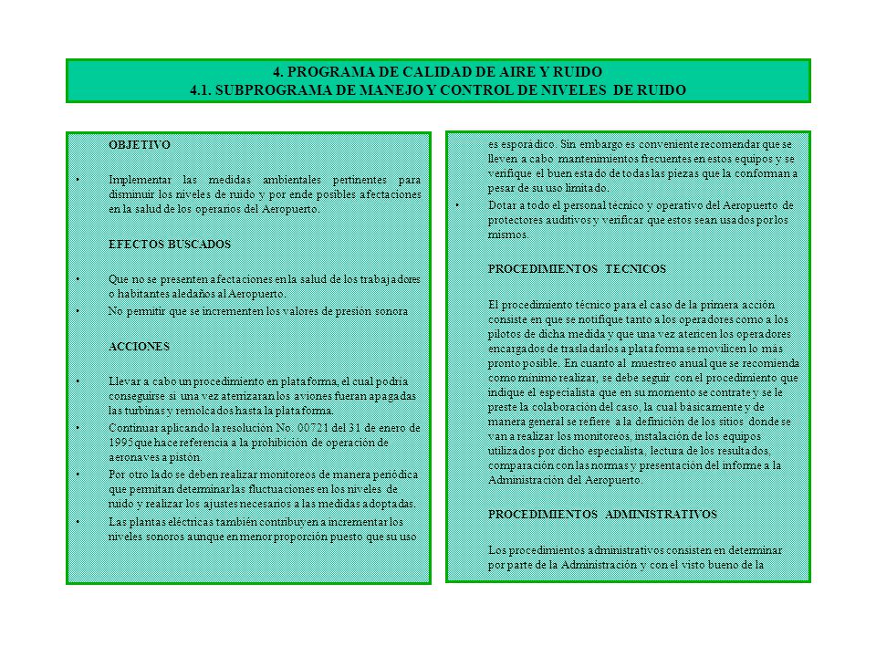 4. PROGRAMA DE CALIDAD DE AIRE Y RUIDO 4. 1