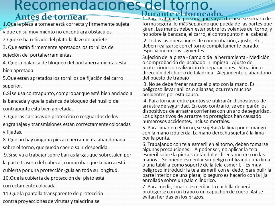 Recomendaciones del torno.