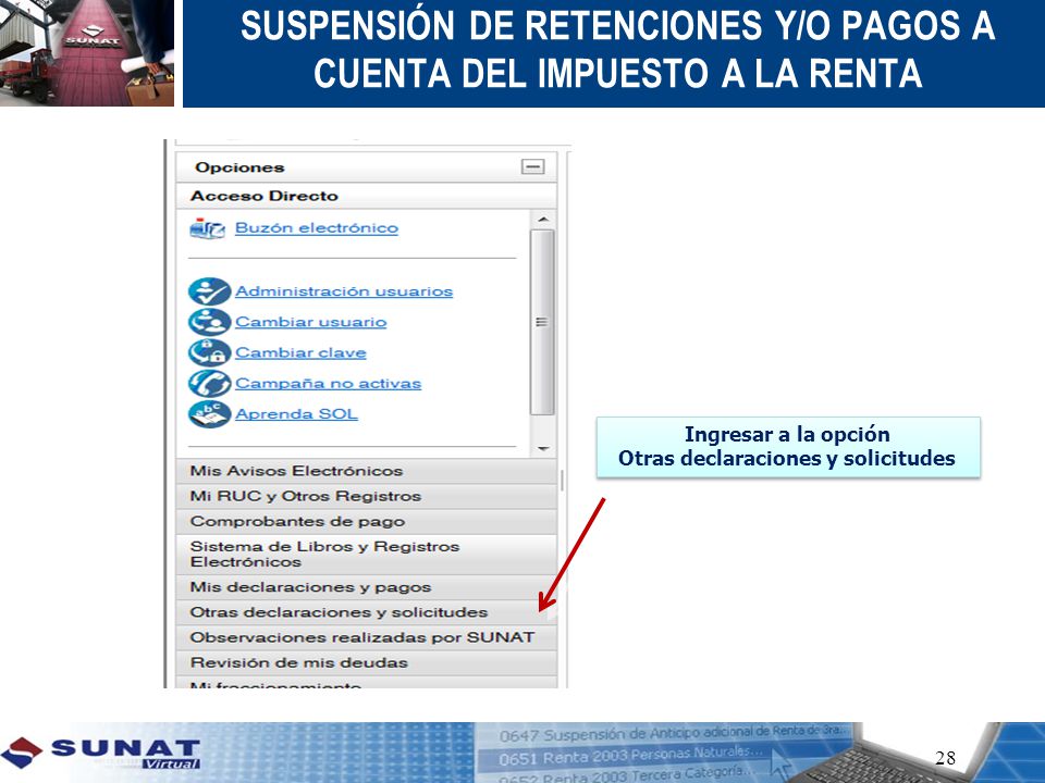 SUSPENSIÓN DE RETENCIONES Y/O PAGOS A CUENTA DEL IMPUESTO A LA RENTA