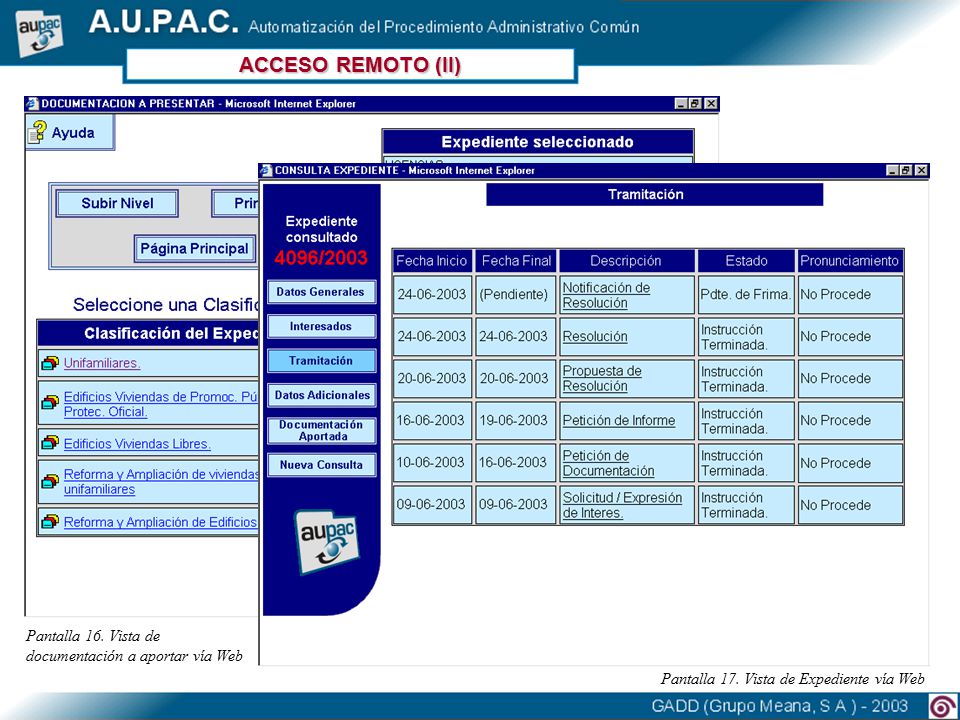 ACCESO REMOTO (II) Pantalla 16. Vista de documentación a aportar vía Web.