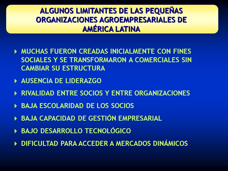 ALGUNOS LIMITANTES DE LAS PEQUEÑAS ORGANIZACIONES AGROEMPRESARIALES DE AMÉRICA LATINA