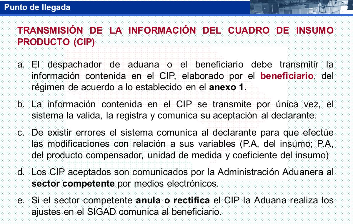 Transmisión de la información del Cuadro de Insumo Producto (CIP)