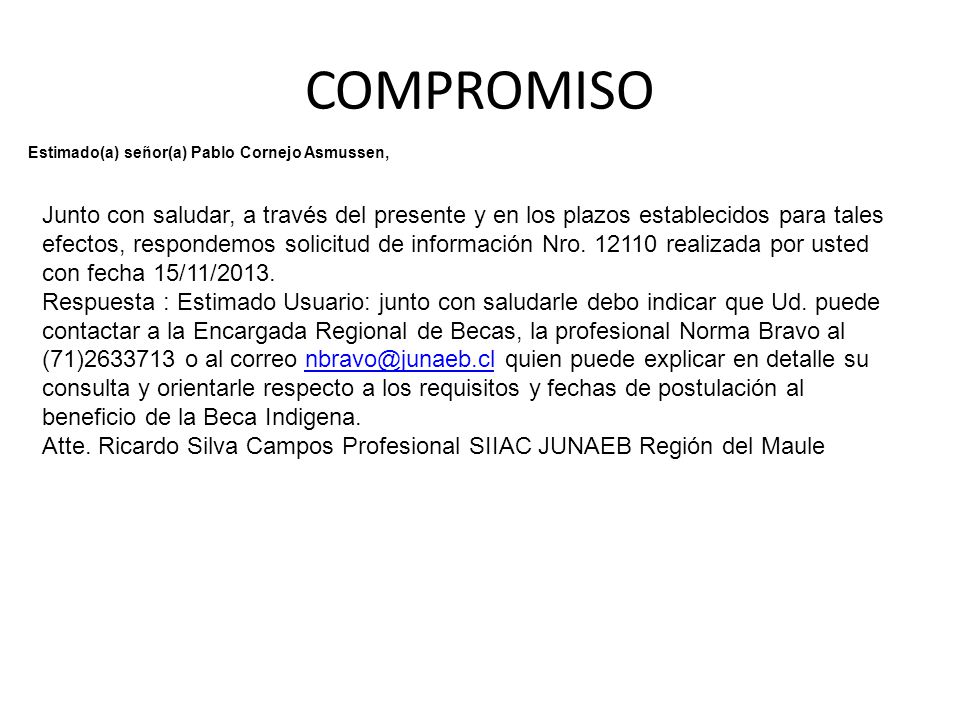 COMPROMISO Estimado(a) señor(a) Pablo Cornejo Asmussen,