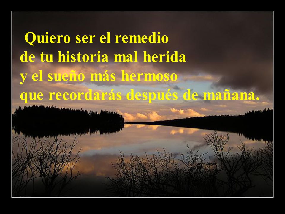 Quiero ser el remedio de tu historia mal herida. y el sueño más hermoso.