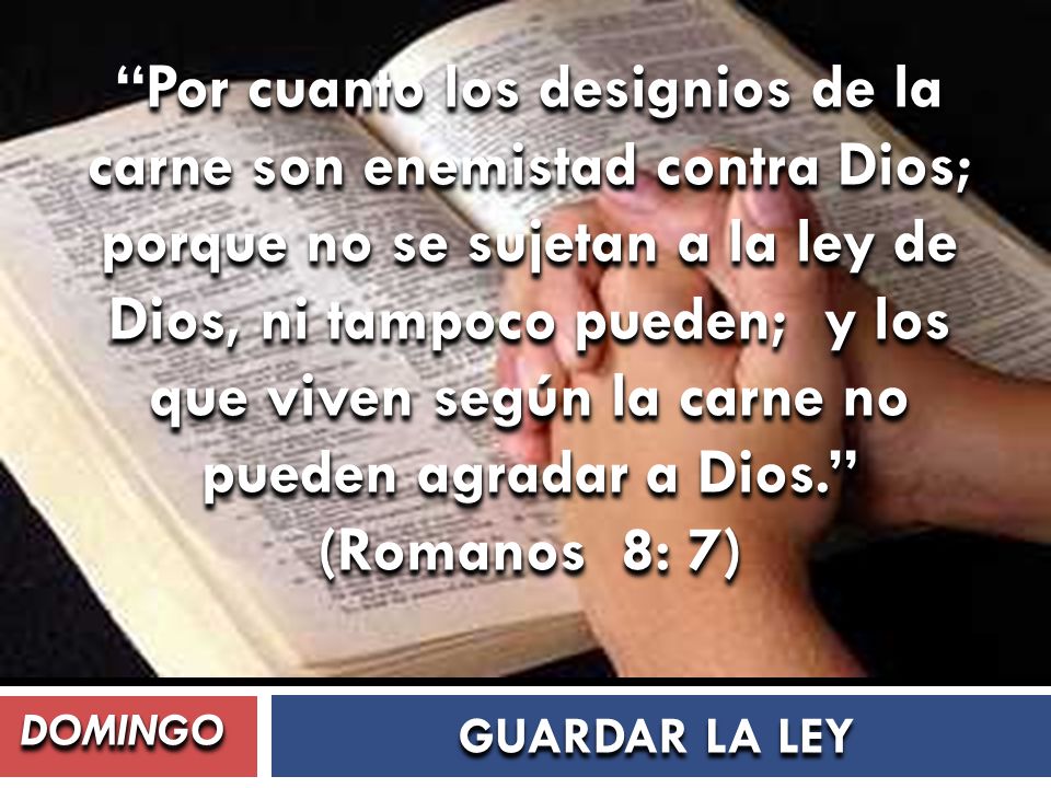 Por cuanto los designios de la carne son enemistad contra Dios; porque no se sujetan a la ley de Dios, ni tampoco pueden; y los que viven según la carne no pueden agradar a Dios. (Romanos 8: 7)