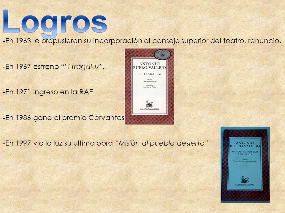 Logros -En 1963 le propusieron su incorporación al consejo superior del teatro, renuncio. -En 1967 estreno El tragaluz .