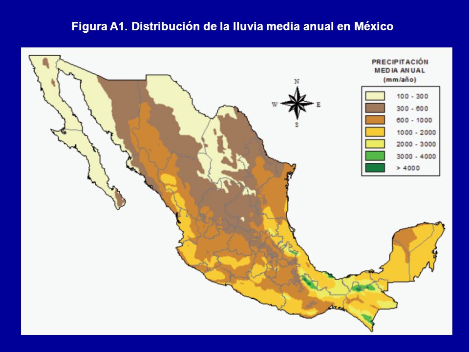 Figura A1. Distribución de la lluvia media anual en México