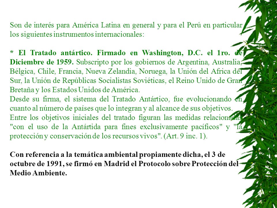 Son de interés para América Latina en general y para el Perú en particular los siguientes instrumentos internacionales: