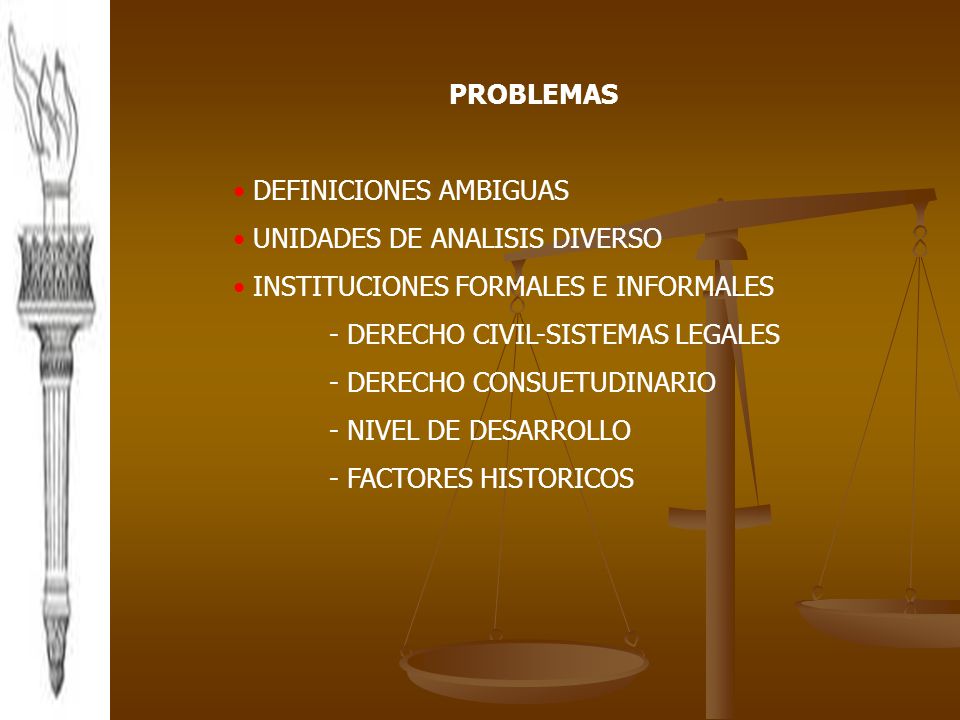 PROBLEMAS DEFINICIONES AMBIGUAS. UNIDADES DE ANALISIS DIVERSO. INSTITUCIONES FORMALES E INFORMALES.