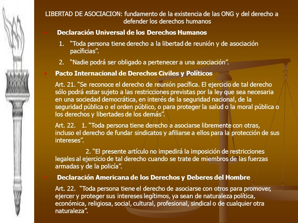 LIBERTAD DE ASOCIACION: fundamento de la existencia de las ONG y del derecho a defender los derechos humanos