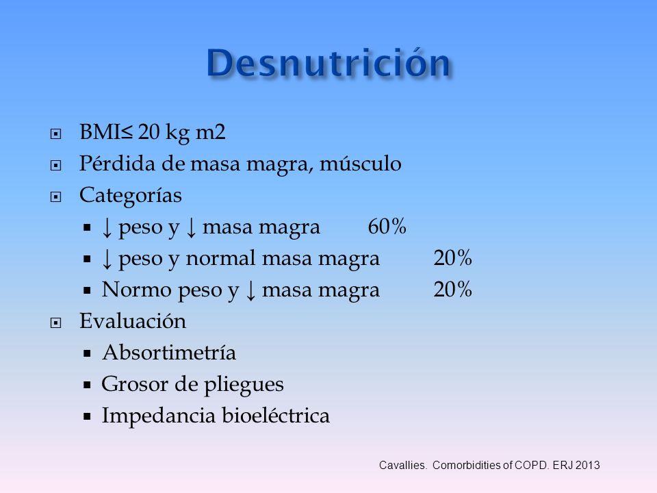 Desnutrición BMI≤ 20 kg m2 Pérdida de masa magra, músculo Categorías