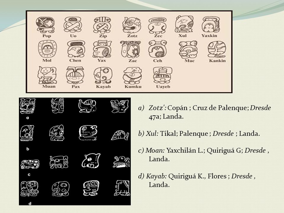 Zotz : Copán ; Cruz de Palenque; Dresde 47a; Landa.