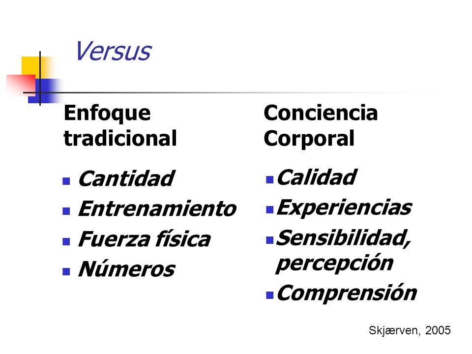 Versus Enfoque tradicional Conciencia Corporal Cantidad Entrenamiento