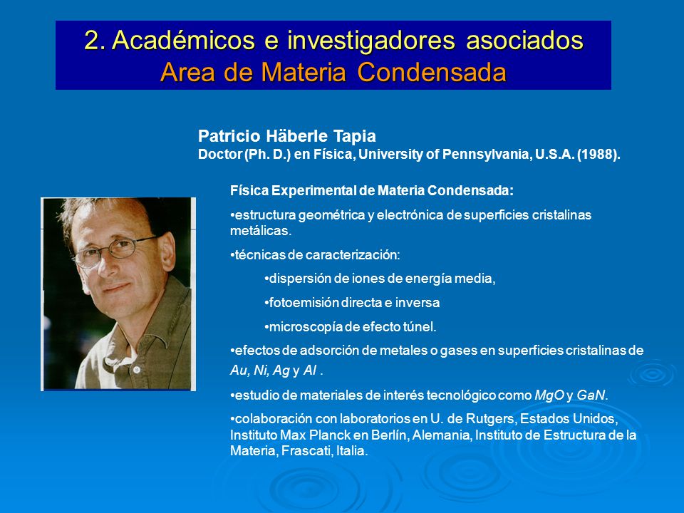 2. Académicos e investigadores asociados Area de Materia Condensada