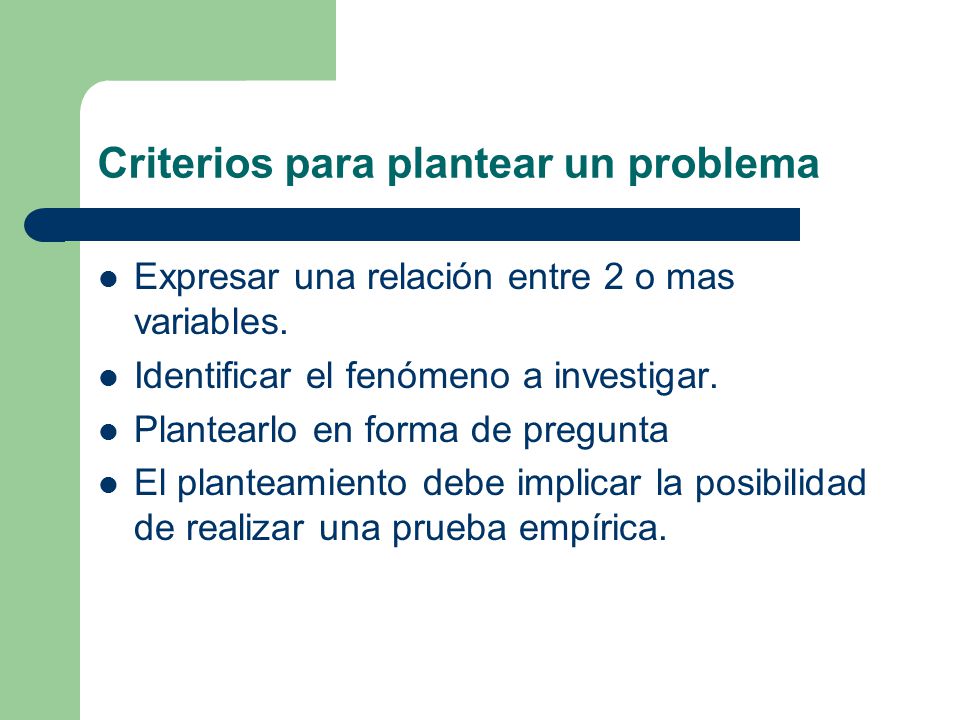 Criterios para plantear un problema