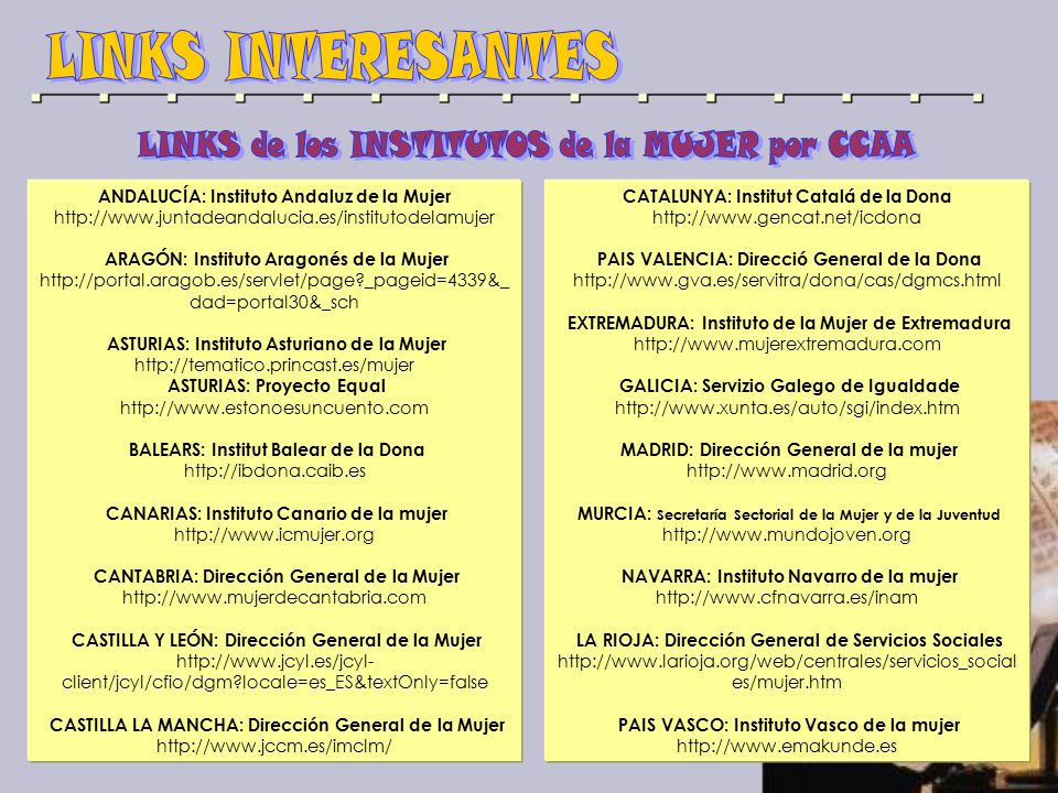 LINKS INTERESANTES LINKS de los INSTITUTOS de la MUJER por CCAA