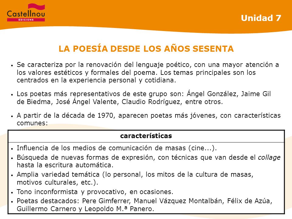 LA POESÍA DESDE LOS AÑOS SESENTA