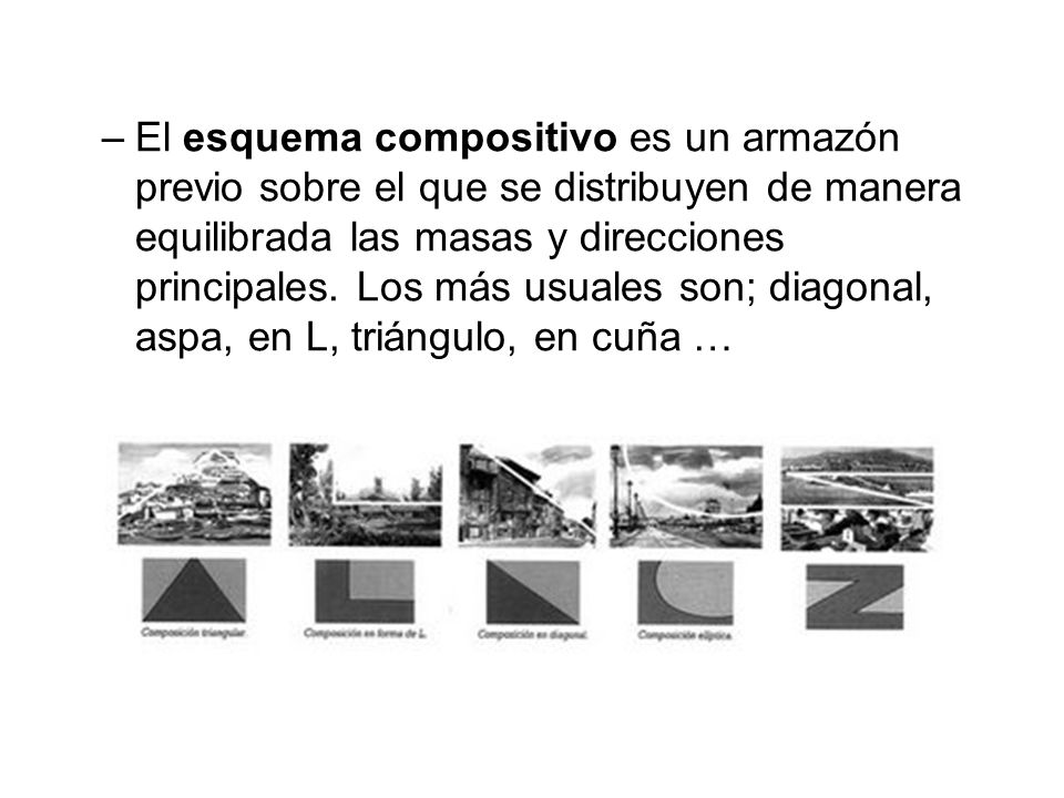 El esquema compositivo es un armazón previo sobre el que se distribuyen de manera equilibrada las masas y direcciones principales.