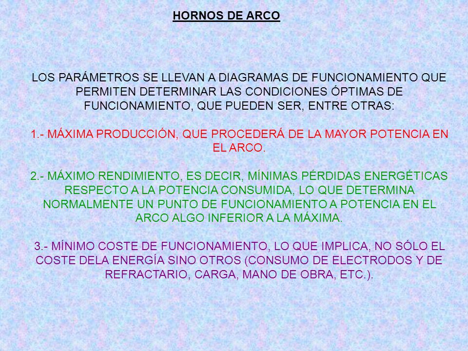 1.- MÁXIMA PRODUCCIÓN, QUE PROCEDERÁ DE LA MAYOR POTENCIA EN EL ARCO.