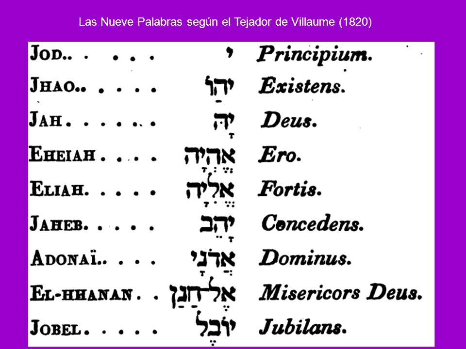 Las Nueve Palabras según el Tejador de Villaume (1820)