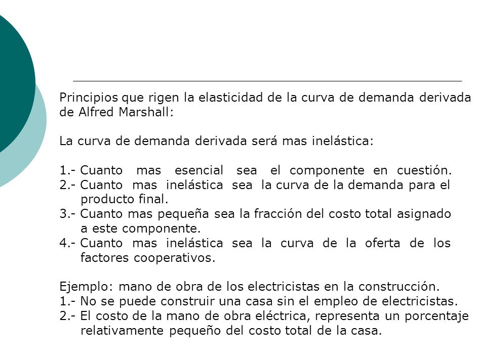 Principios que rigen la elasticidad de la curva de demanda derivada